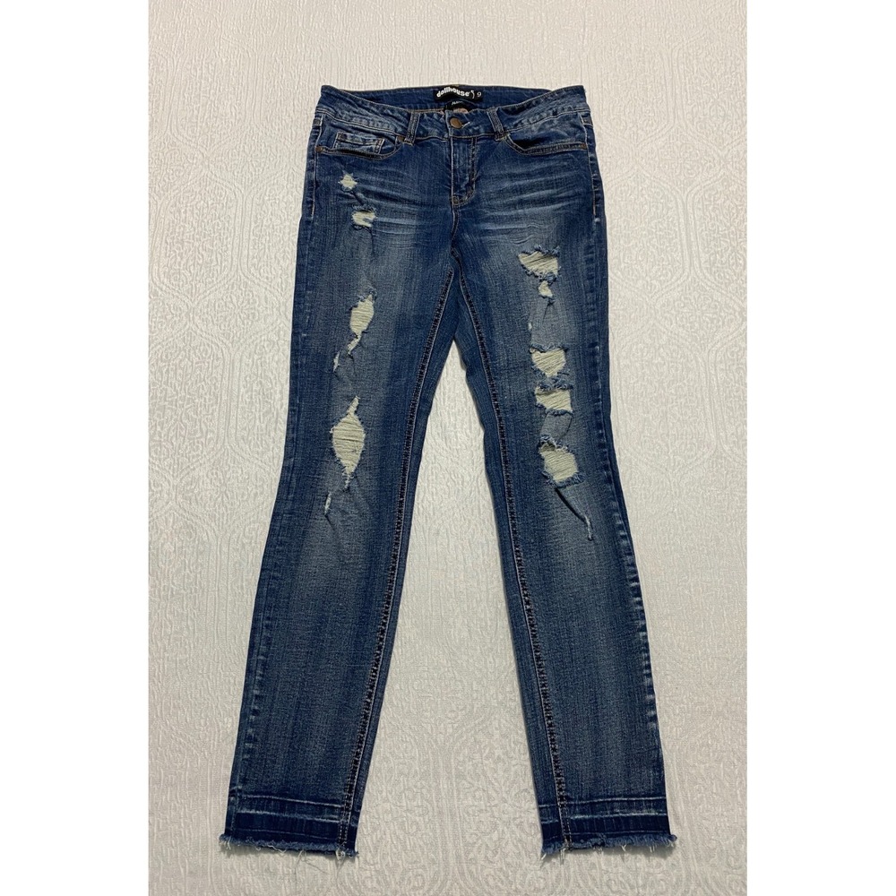 Dollhouse Alexa Jeans Juniors Size 9 Blue Skinny Distressed Ripped Destruction